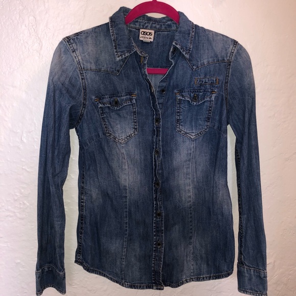 asos womens denim long sleeve shirt - Picture 1 of 8